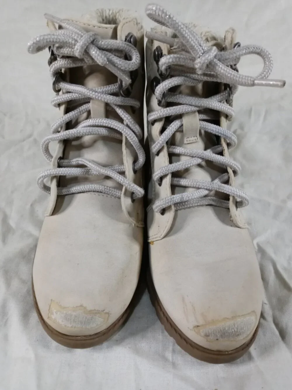 Wonder Nation Girls Beige/ Brown Lace & Zip Up Combat Boots Size 13 in Good Cond